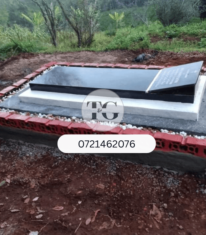 Black Granite Upright Headstone with Single Slab and Base