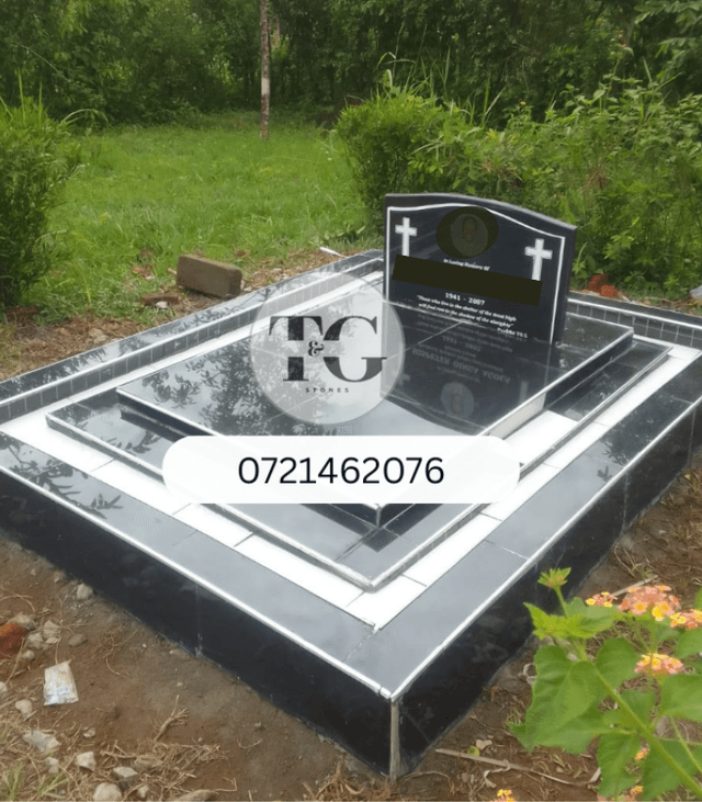Black Granite Upright Headstone with Single Slab and Base