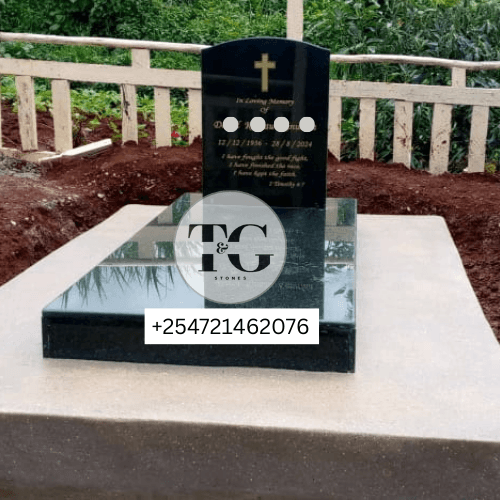 Black Granite Upright Headstone with Single Slab and Base